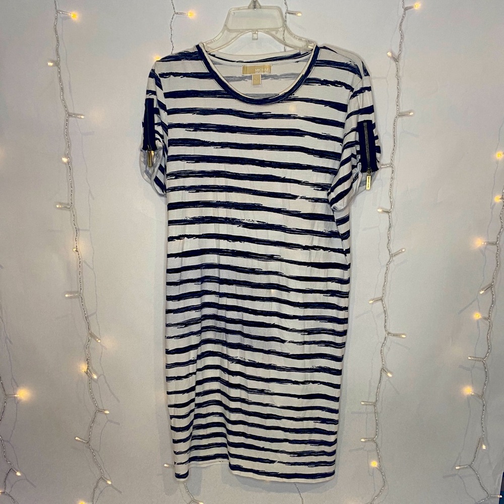 MICHAEL Michael Kors Short Sleeve Striped Dress, Blue and White Dress